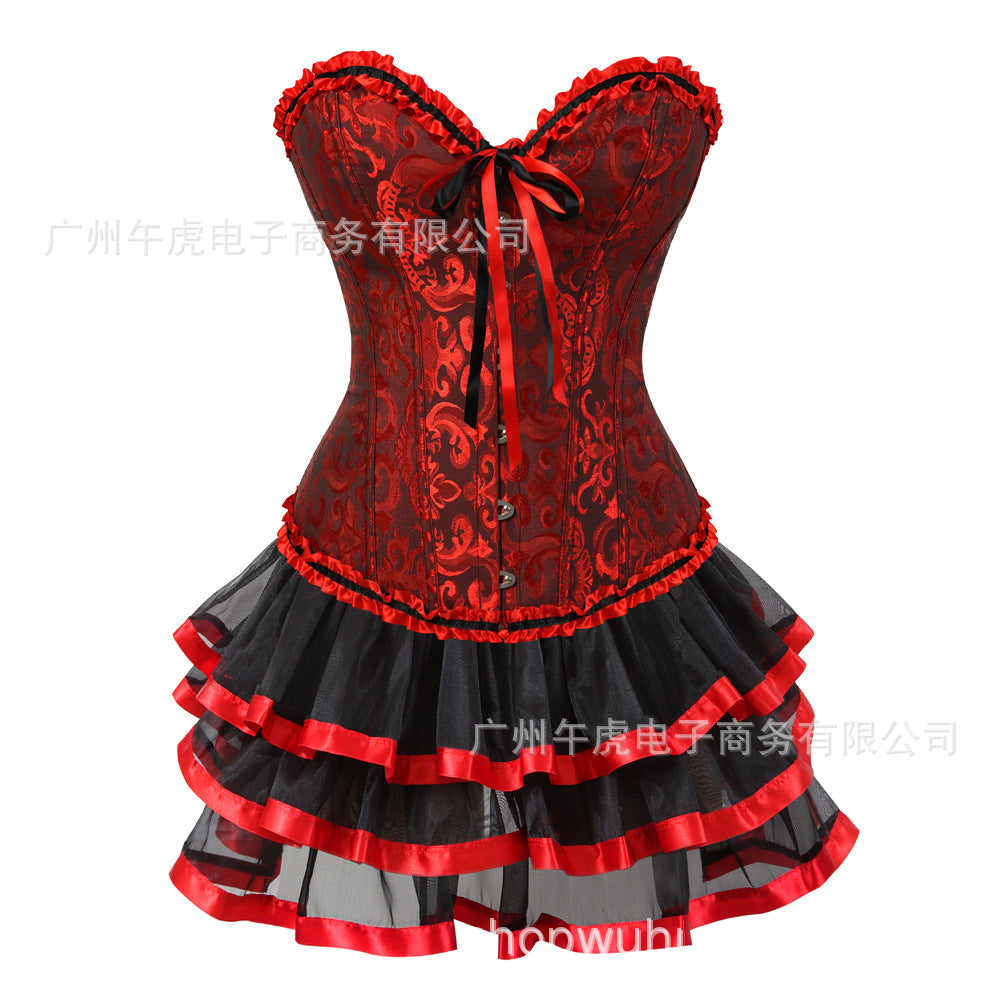 Victorian Corset Dress Set with Plus Size Black Skirt