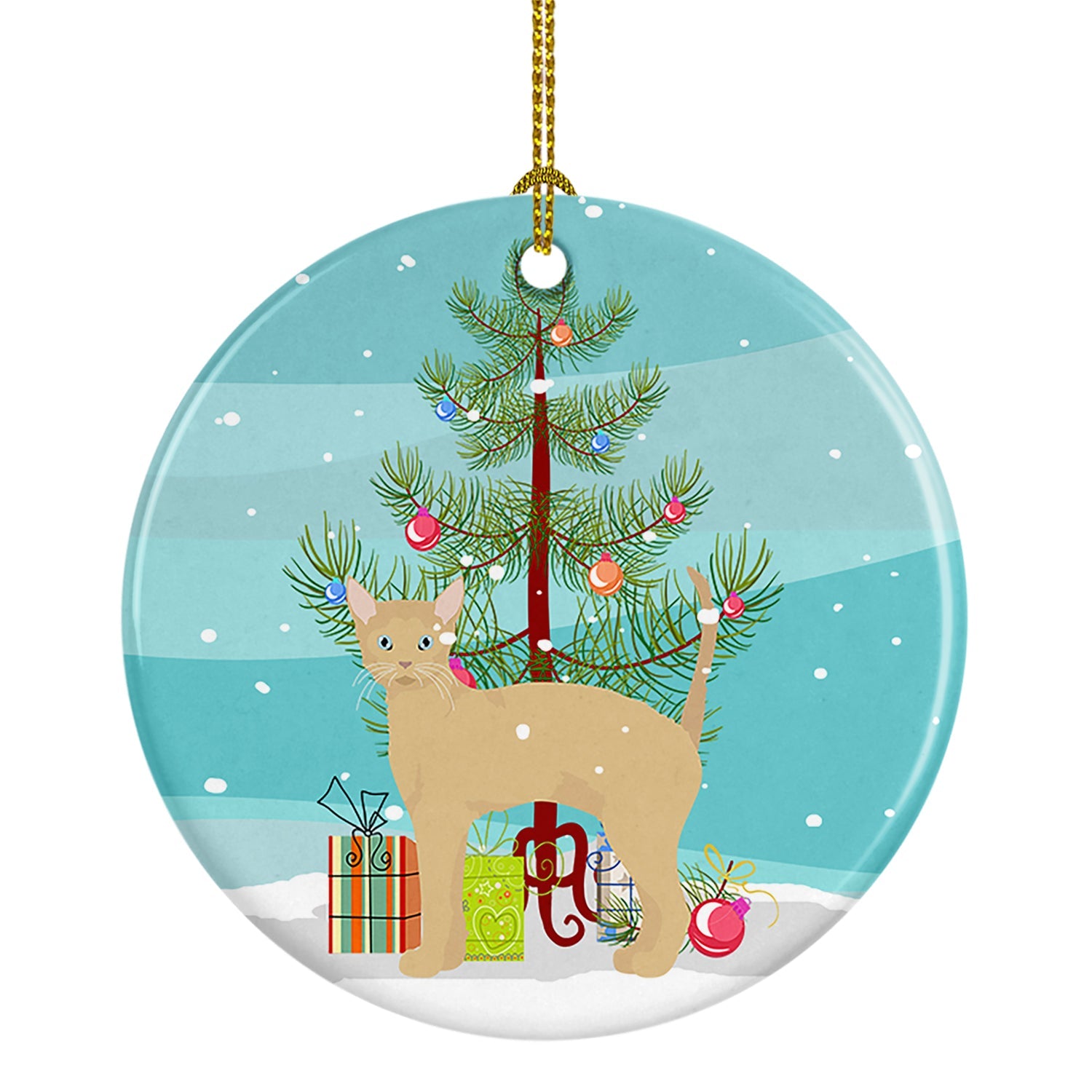 German Rex Cat Christmas Ceramic Ornament
