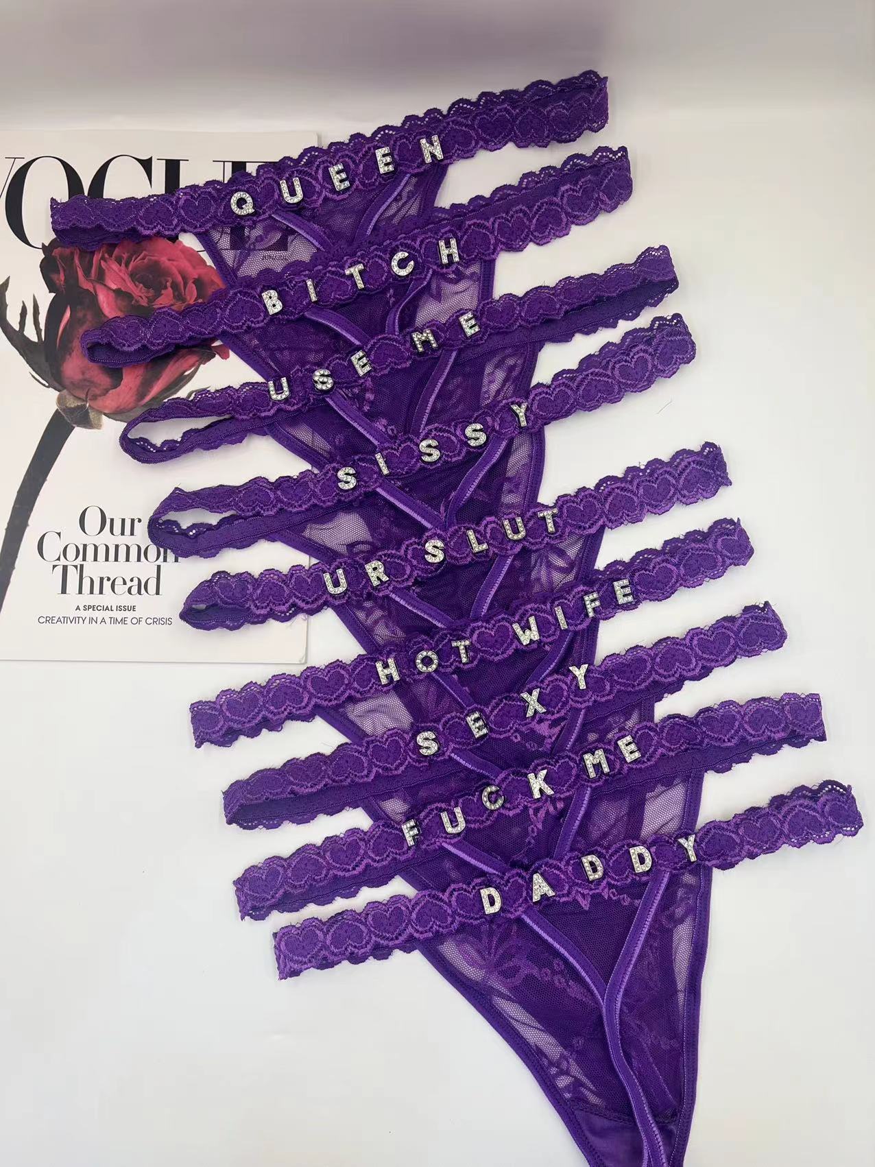 Low Waist Sexy Women's Thong with Embroidery and Rhinestones