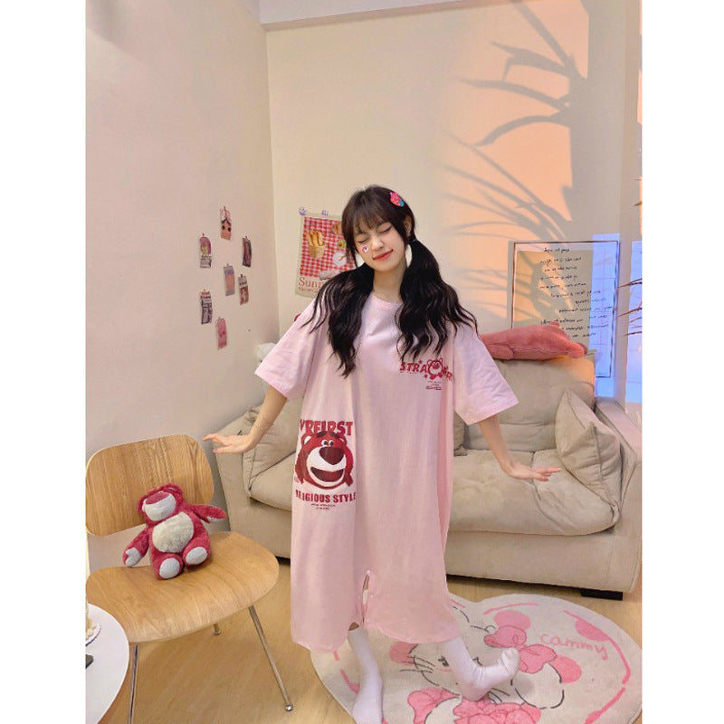 Plus Size Cartoon Cotton Short Sleeve Sleepwear Dress