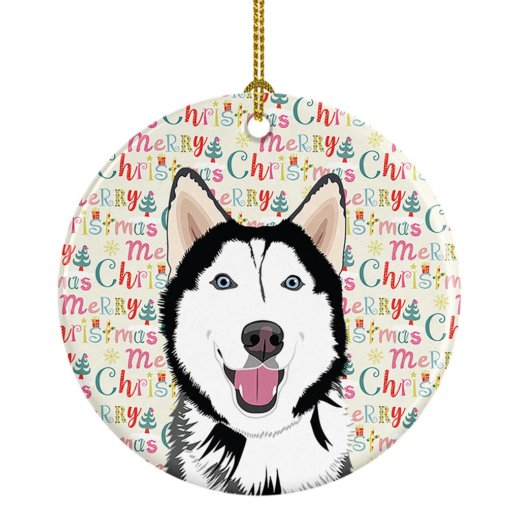 Siberian Husky Black and White #1 Christmas Ceramic Ornament