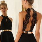 Fashionable Women's Lace Halter Dress with Back Cutout