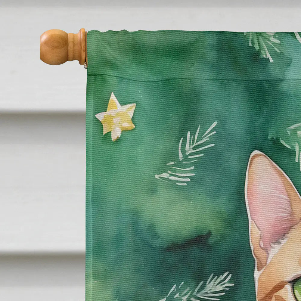 Ocicat Cat By the Christmas Tree House Flag