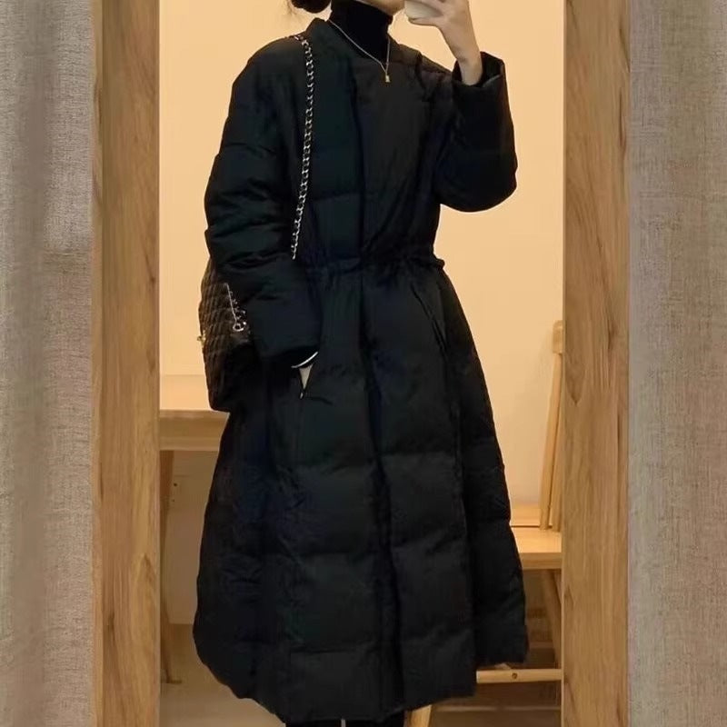 Korean Style Thick Black Cotton-padded Parka Coat