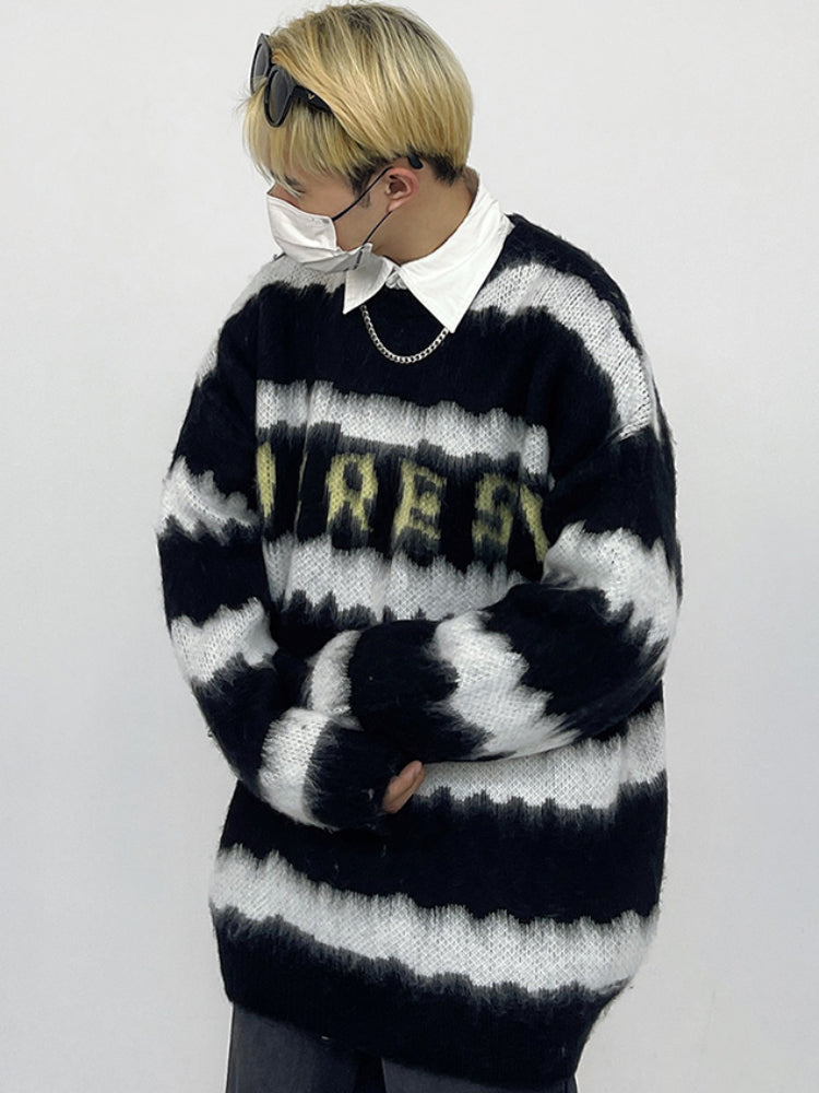 Striped Women's Sweater - Retro American Casual Knitwear