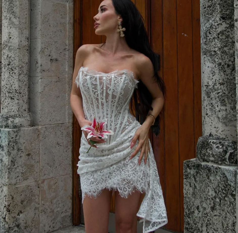 Lace See-through Tube Top Dress