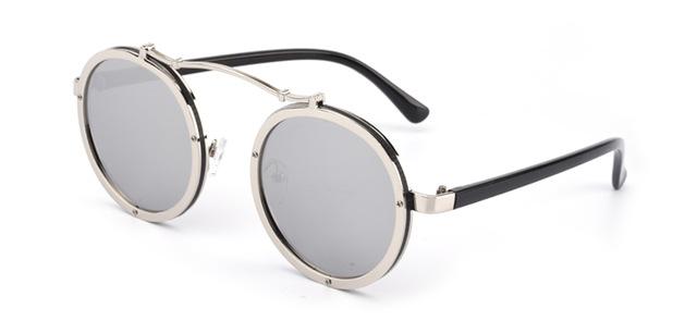 Round Double-Bridge Steampunk Mirrored Sunglasses