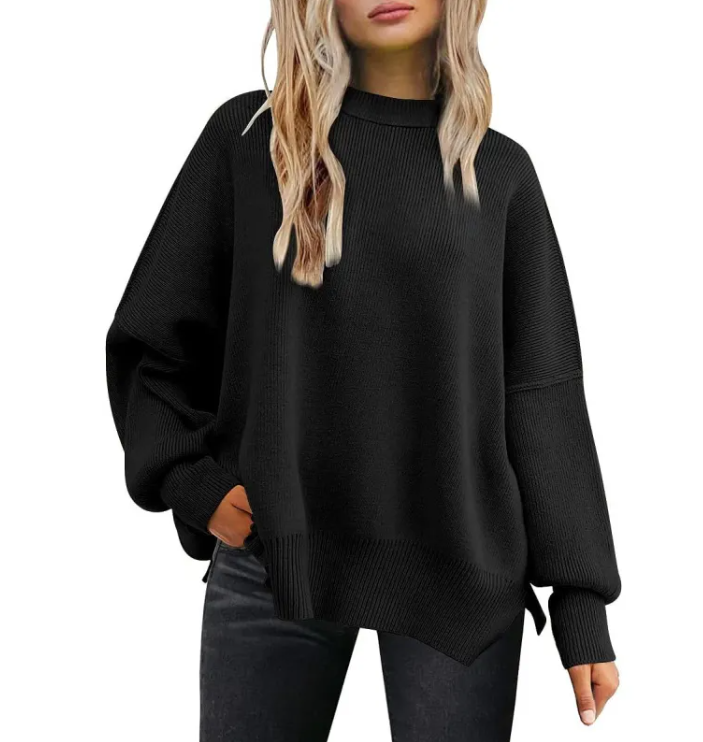 Women's Cozy Knitted Pullover with Side Slit – Chic & Comfortable | Streetwear