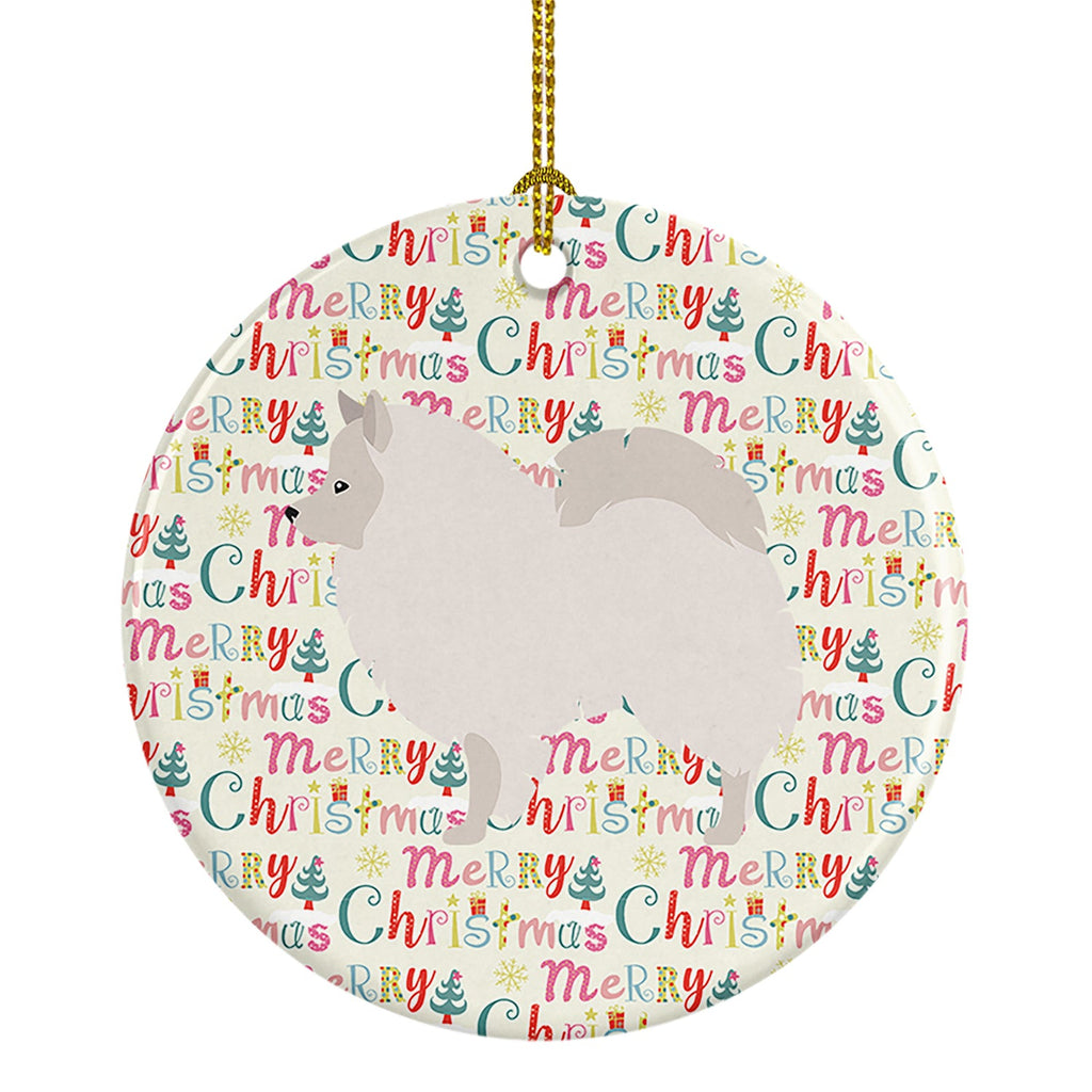 German Spitz Merry Christmas Ceramic Ornament