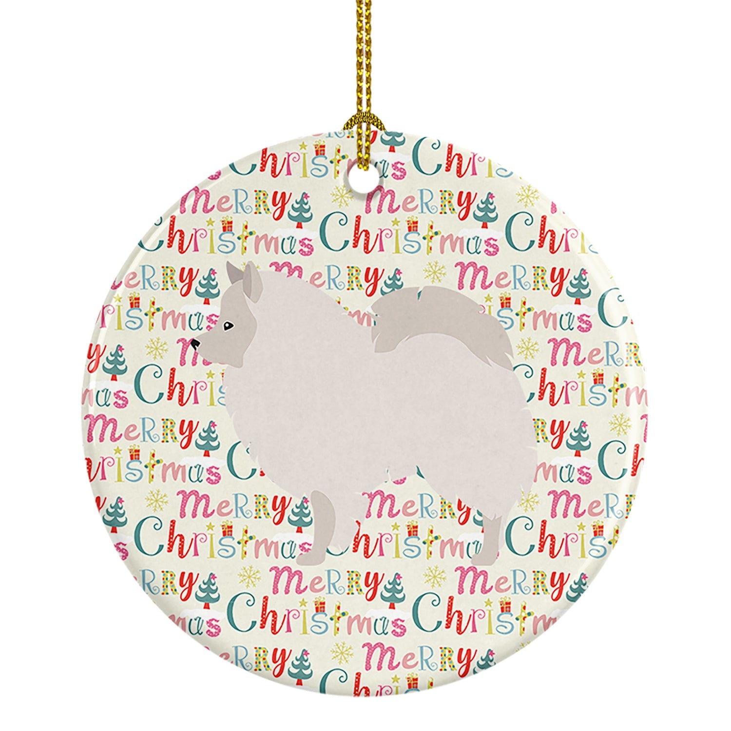 German Spitz Merry Christmas Ceramic Ornament