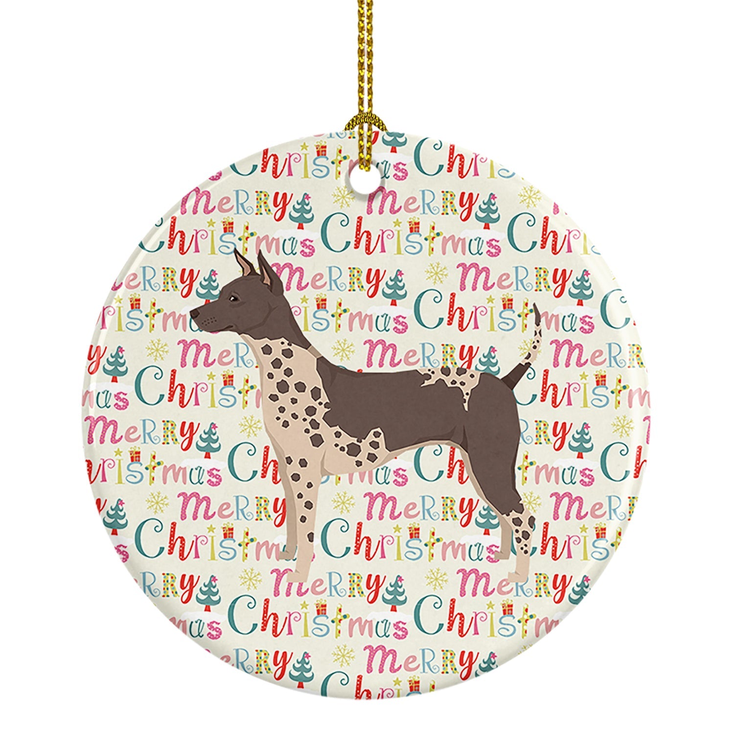 American Hairless Terrier Merry Christmas Ceramic Ornament
