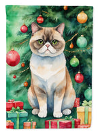 Exotic Shorthair Cat By the Christmas Tree Garden Flag