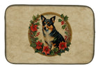 Lancashire Heeler Christmas Flowers Dish Drying Mat