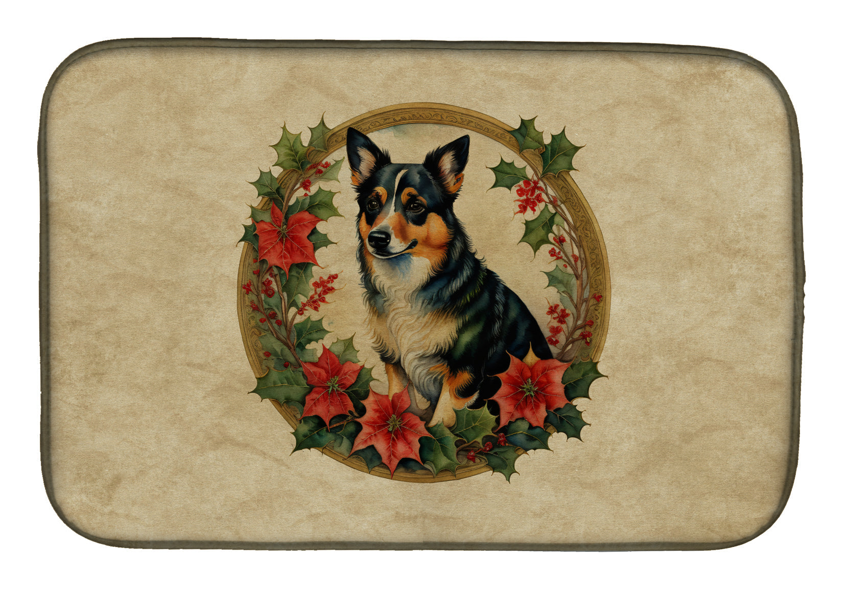Lancashire Heeler Christmas Flowers Dish Drying Mat