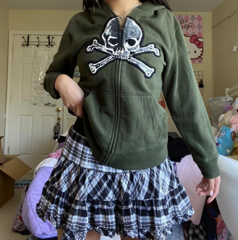 Women's Fashion Skull Printed Thick Zipper Sweater Jacket
