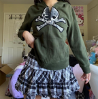 Women's Fashion Skull Printed Thick Zipper Sweater Jacket