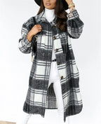 Women's Long Check Tweed Cardigan with Pockets