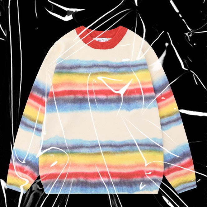 Men's Soft Rainbow Sweater with Contrast Stripes