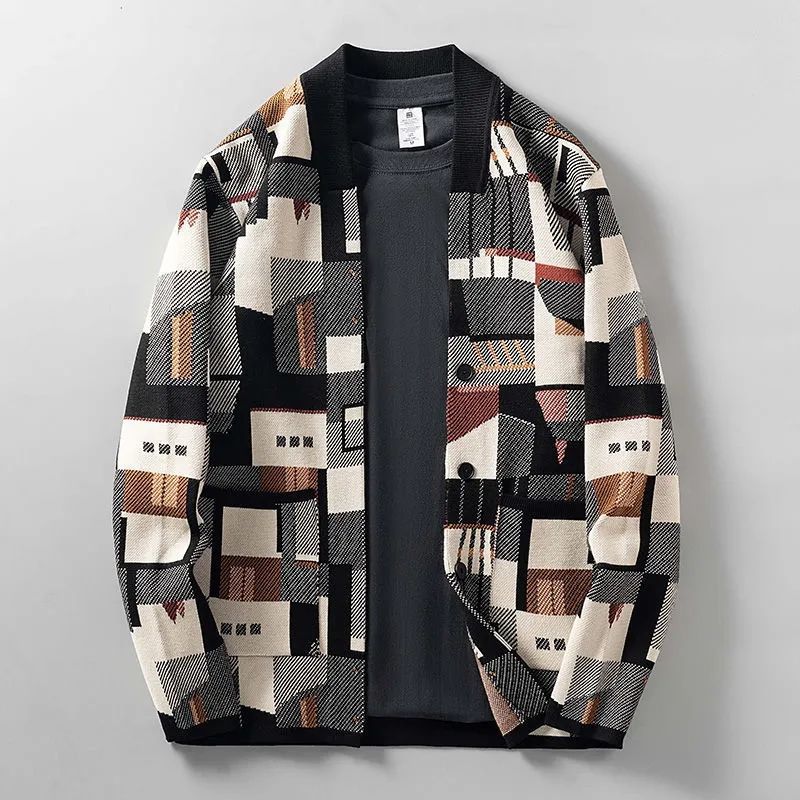 Men's Irregular Color Block Sweater Coat
