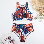 High-Waisted Nylon Print Bikini with Padding