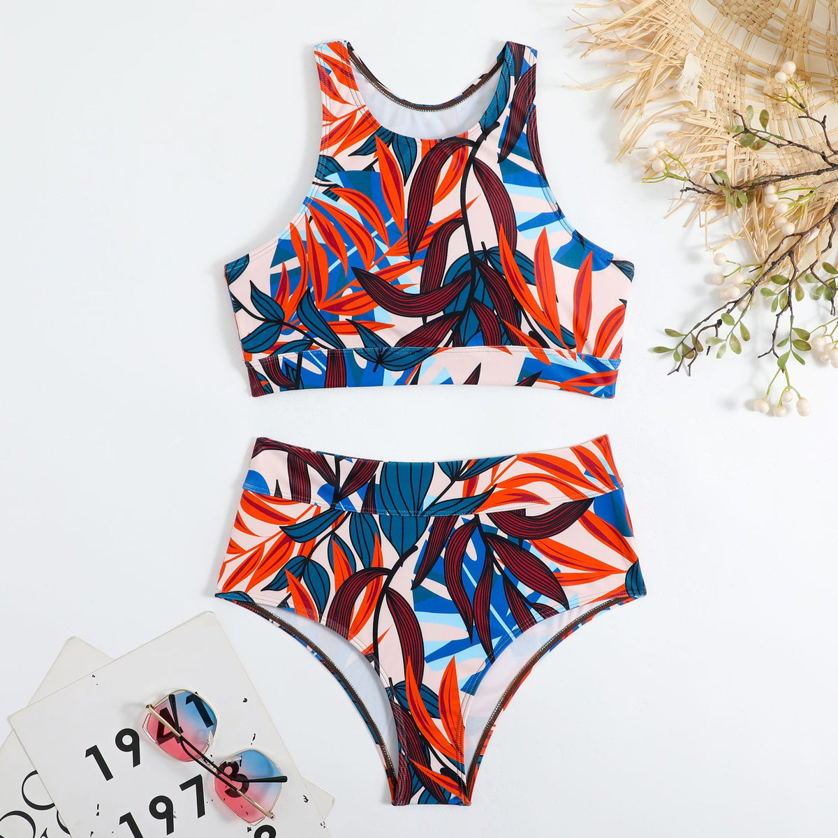 High-Waisted Nylon Print Bikini with Padding