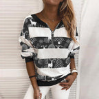 Casual Striped Print V-Neck Zip Sweatshirt (In Stock) | Streetwear