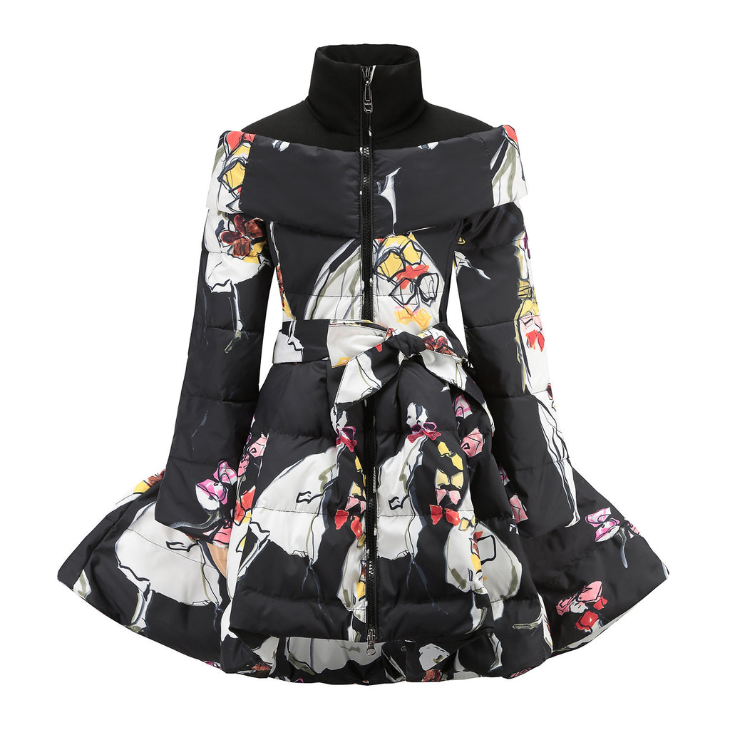 Children's Winter Down Jacket with Bow and Skirt Design