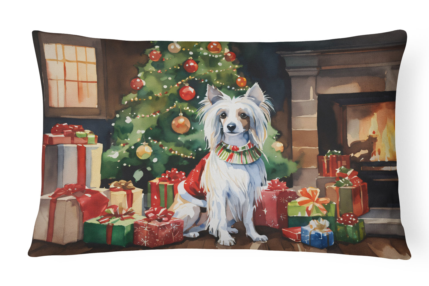 Chinese Crested Cozy Christmas Throw Pillow