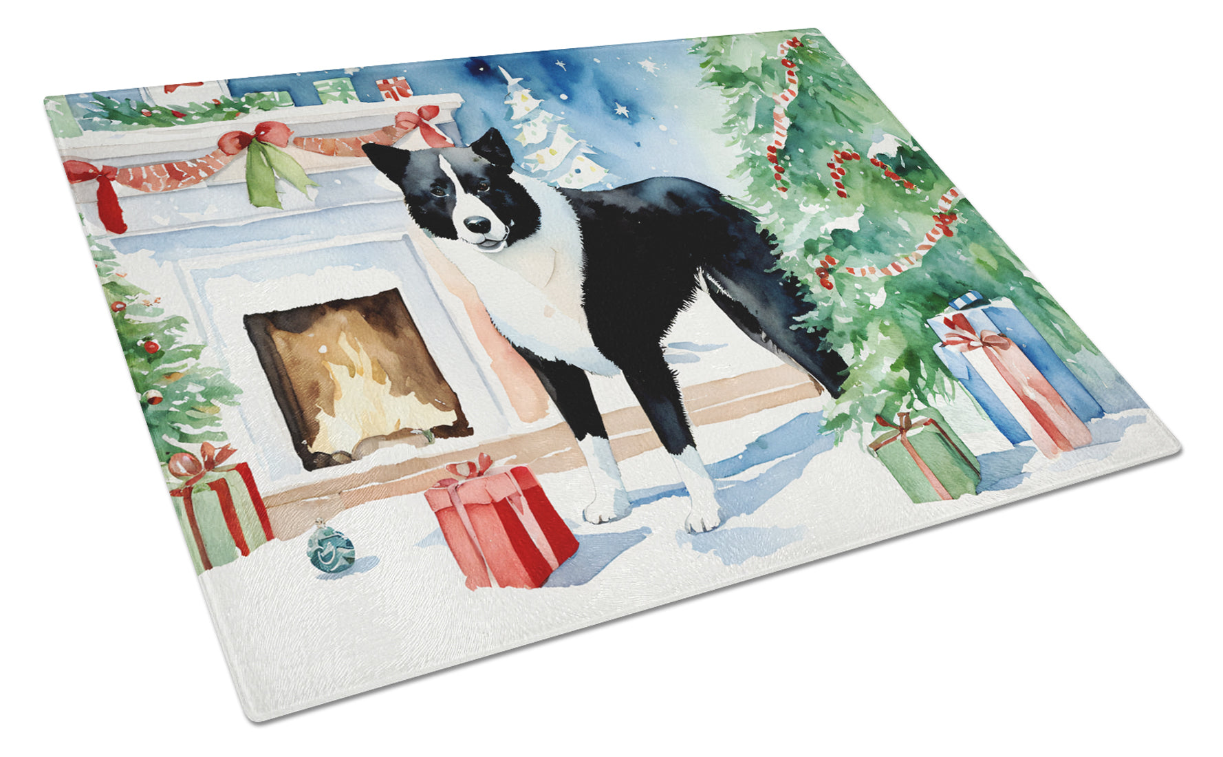 Karelian Bear Dog Cozy Christmas Glass Cutting Board