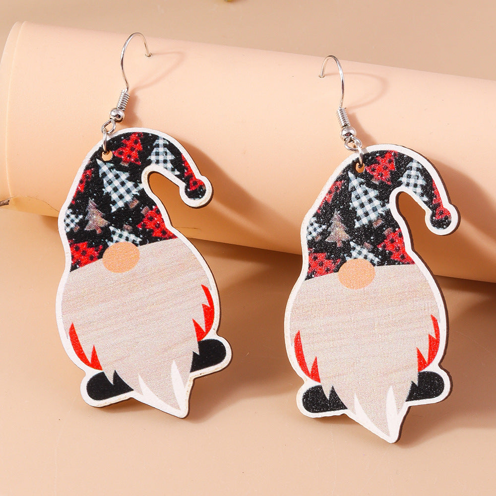 New Cartoon Wooden Christmas Earrings with Santa and Tree