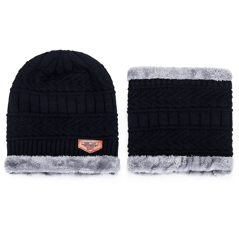 Men's Outdoor Warm Scarf & Fluff Hat | Embroidered Cap