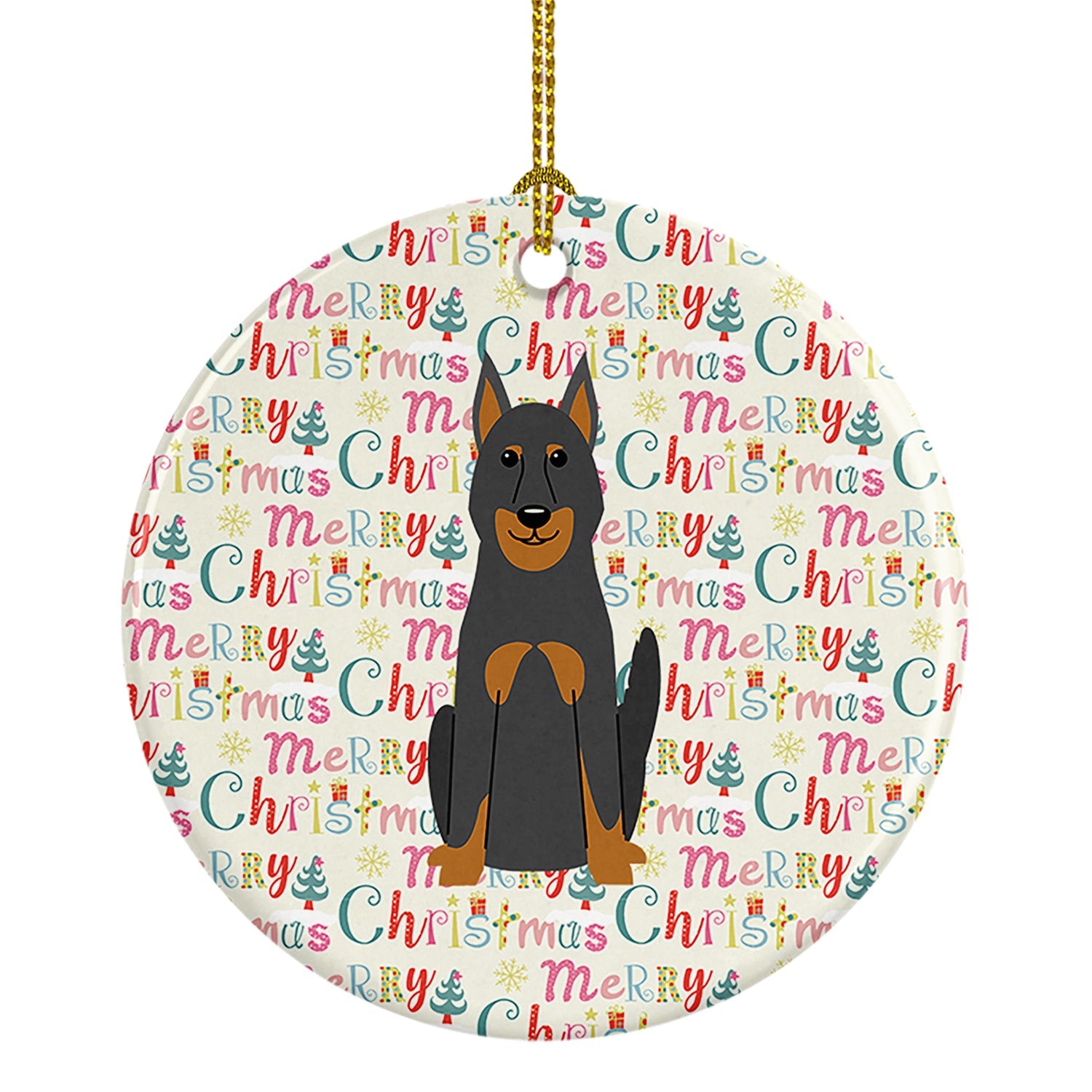 Merry Christmas Beauce Shepherd Dog Ceramic Ornament