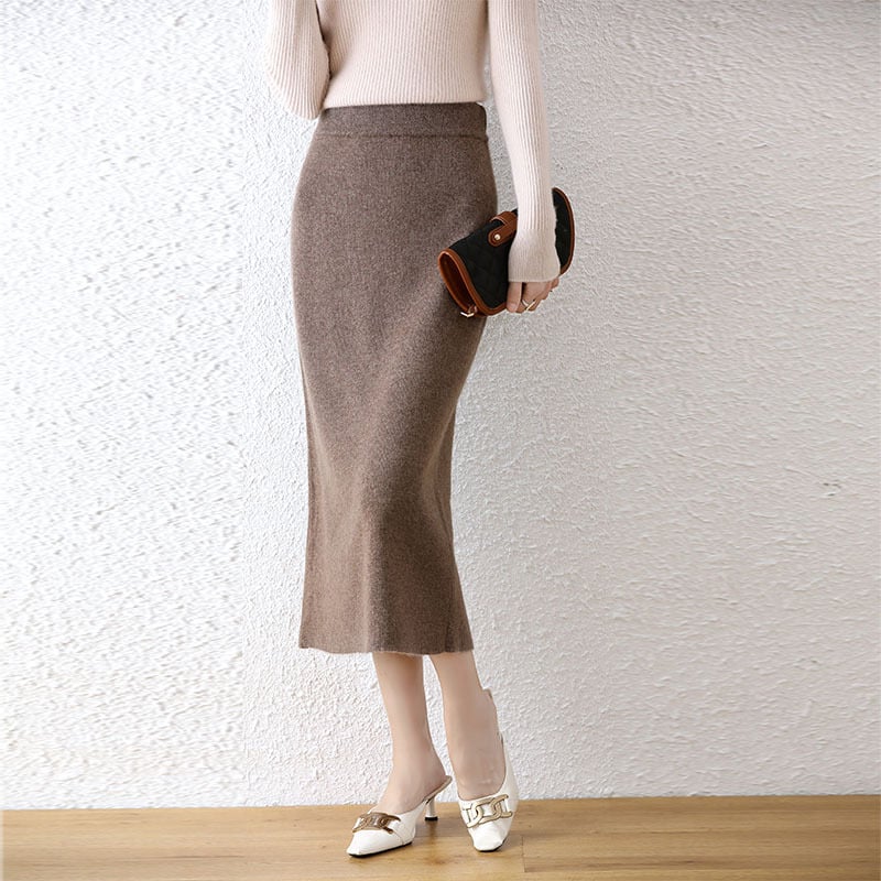 Mid-Length High Waist Pure Wool Skirt for Women