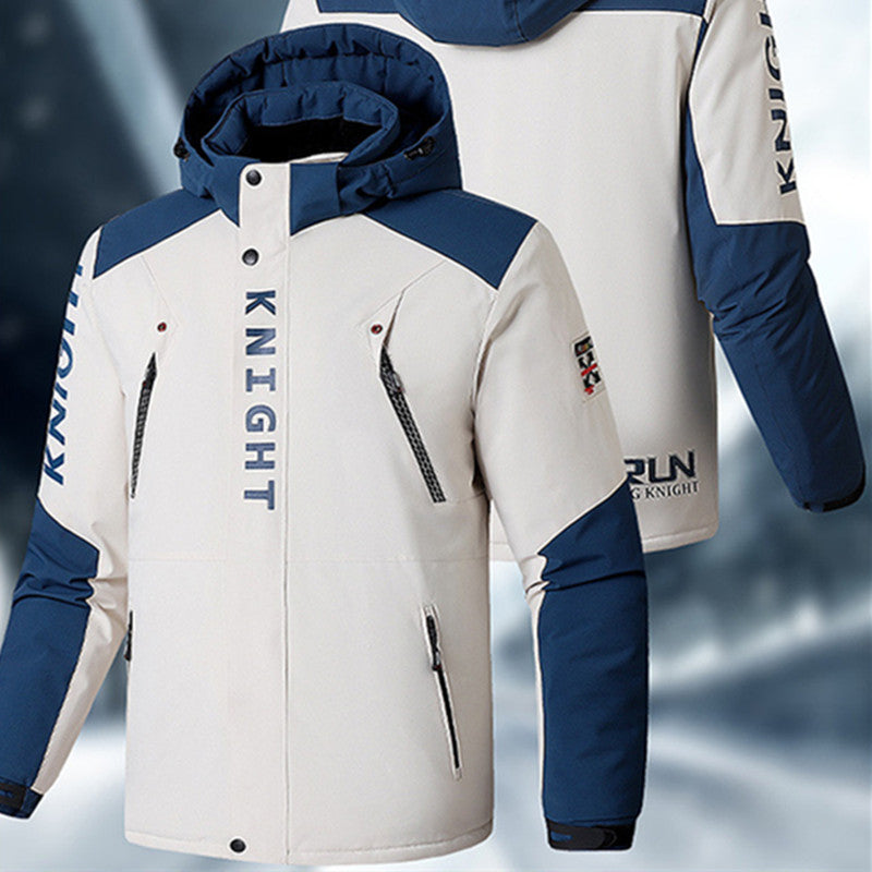 Men's Thick Cotton Color Block Jacket & Pants Set
