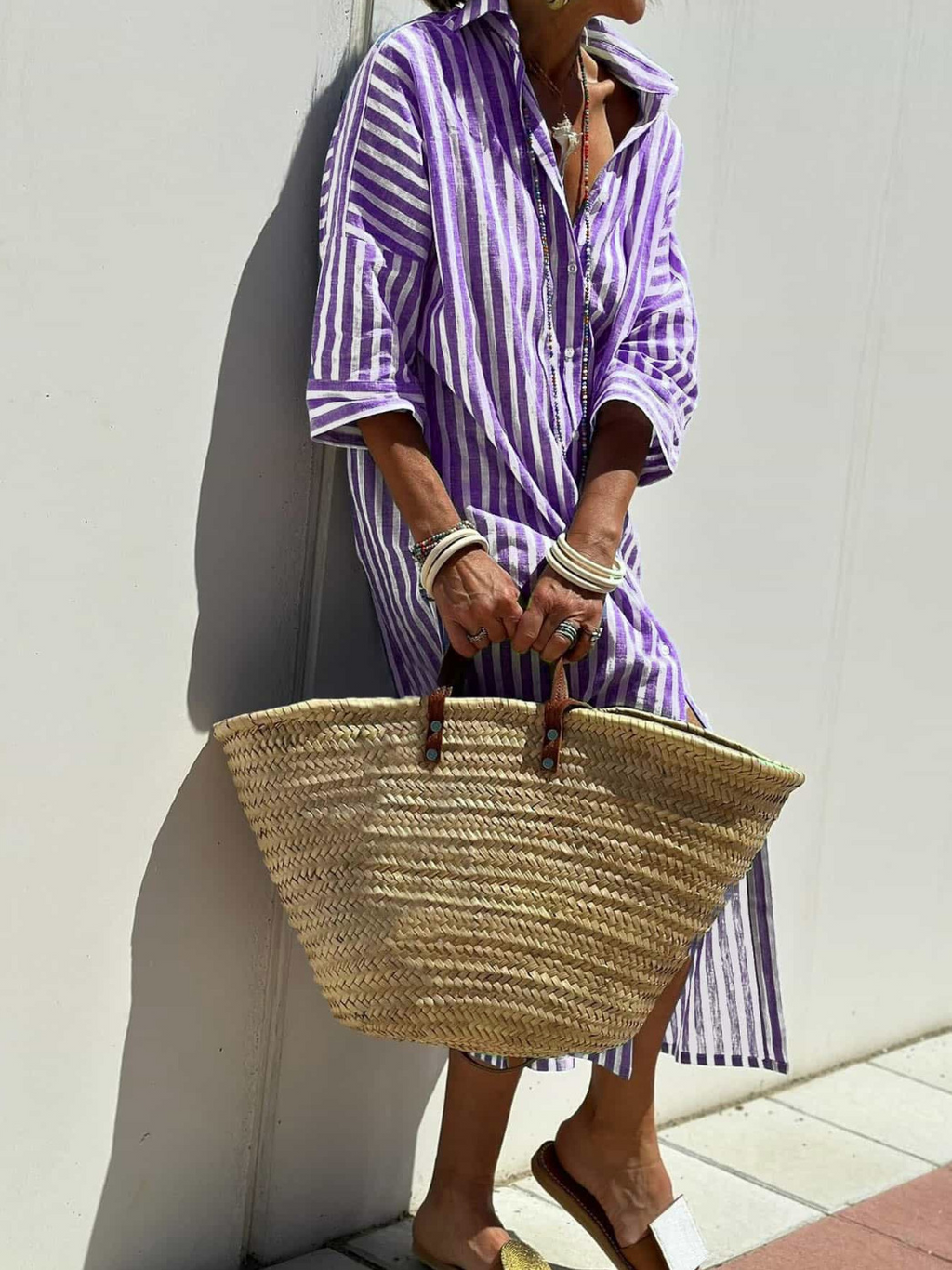 Women's Half-Sleeve Striped Cardigan Lace-Up Dress