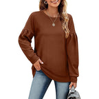 Solid Color Women's Sweatshirt with Round Neck Design | Streetwear