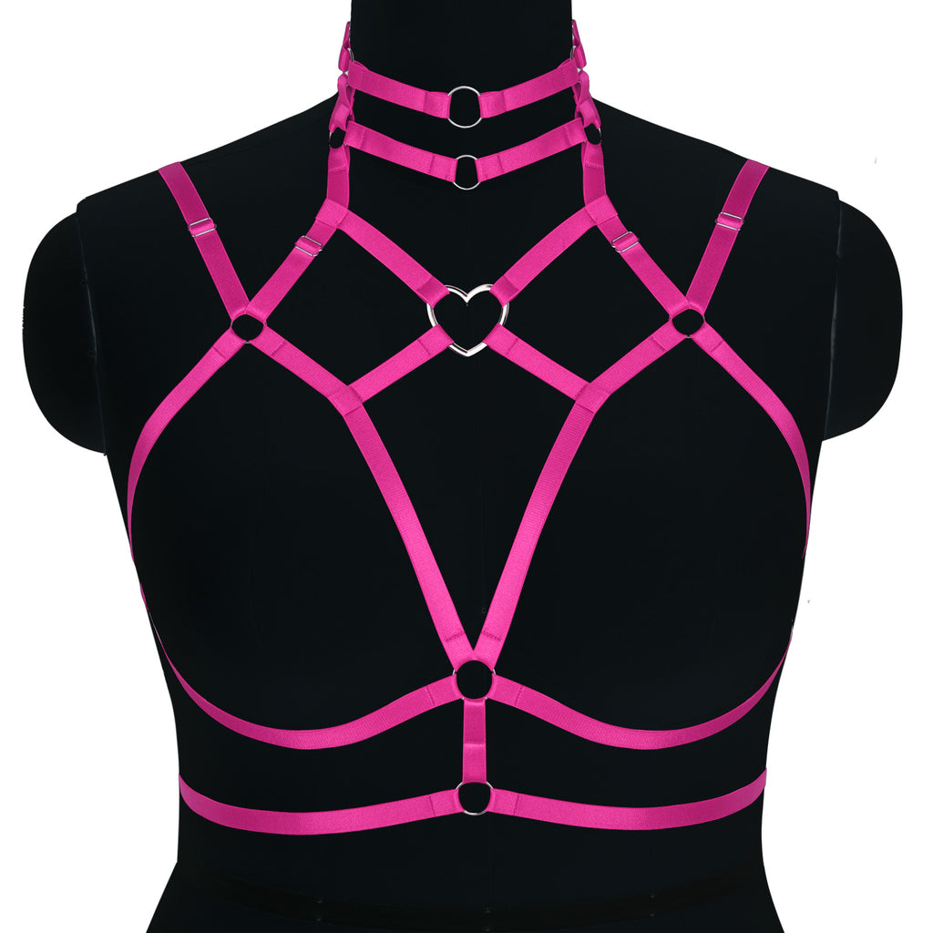 Strappy Heart-Ring Cage Harness Bralette