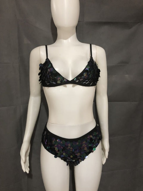 Mermaid Scale Bikini Set with Sequin Top and Tail