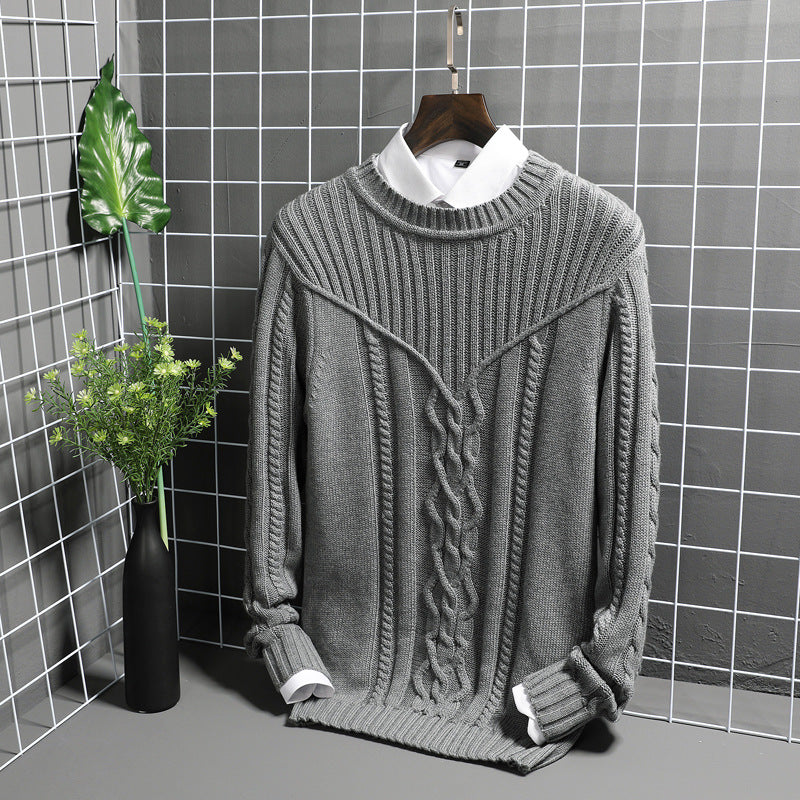 Men's Jacquard Sweater with Round Neck Design