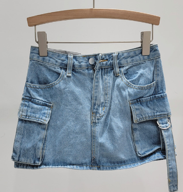 High-Waist Cargo Denim Mini Skirt