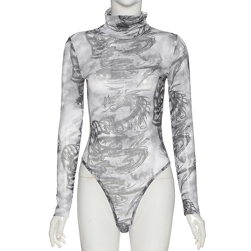 2020 Summer Women's Fashion Print Long Sleeve Bodysuit