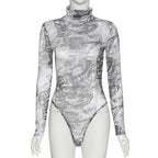 2020 Summer Women's Fashion Print Long Sleeve Bodysuit