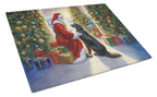 Flat-Coated Retriever and Santa Claus Glass Cutting Board