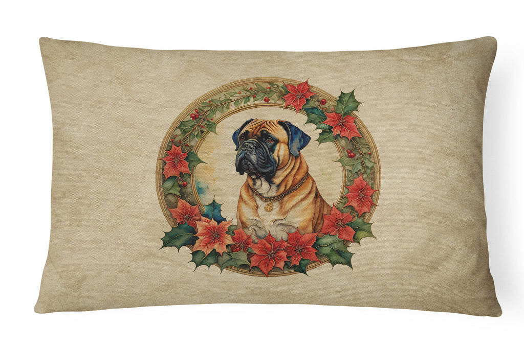 Bullmastiff Christmas Flowers Throw Pillow