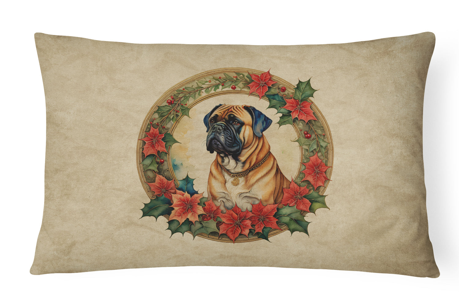 Bullmastiff Christmas Flowers Throw Pillow