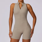 Fitness Yoga Jumpsuit With Zipper, Backless, Shorts Bodysuit