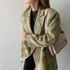 Loose Fit Plaid Suit Jacket a Relaxed Style