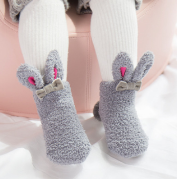 Coral Fleece Cute White Rabbit Girls' Tube Socks