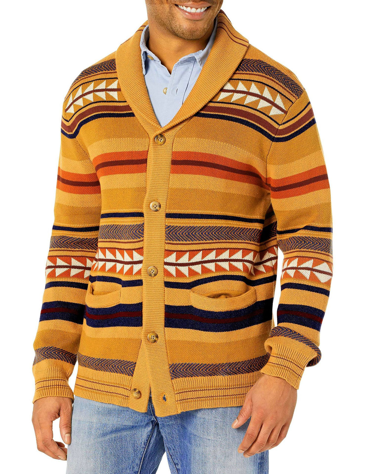 Men's Contrasting Color Jacquard Knitted Cardigan