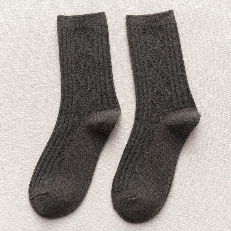 Black Thermal Long Tube Women's Socks in Terry Fabric